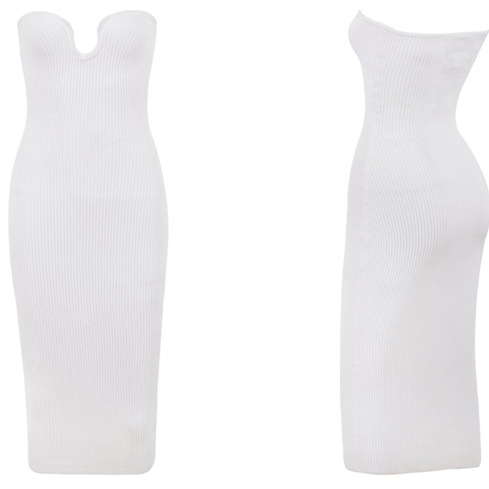 HOUSE OF CB 'Oriana' White Ribbed Knit Strapless Midi Dress NWOT - Picture 5 of 8